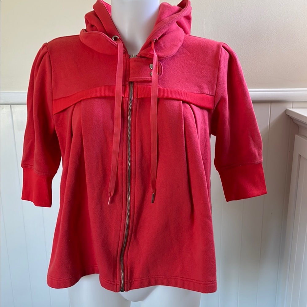 Red 3/4 Sleeve Hoodie with Seam Detailing